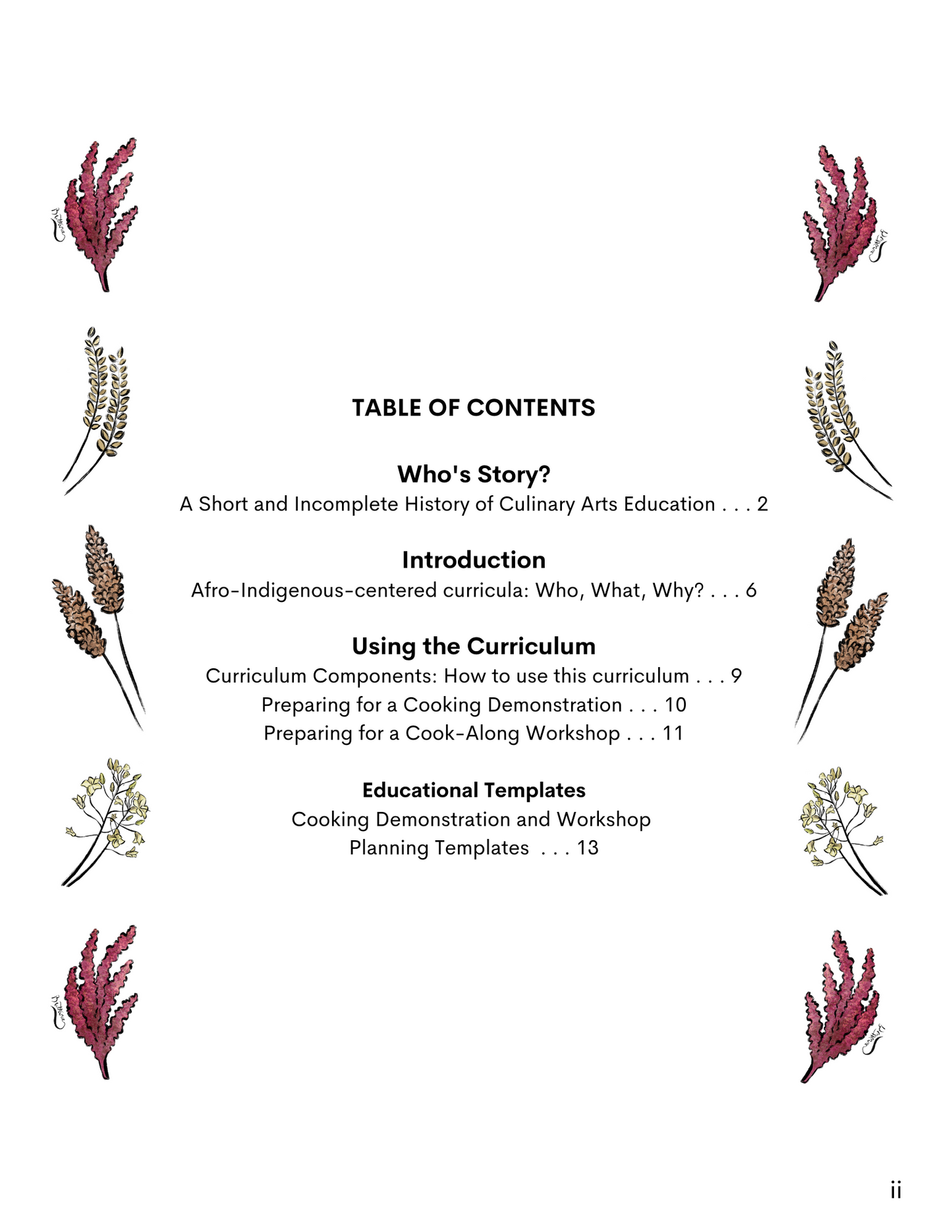 Table of contents listing sections for the instructors guide.