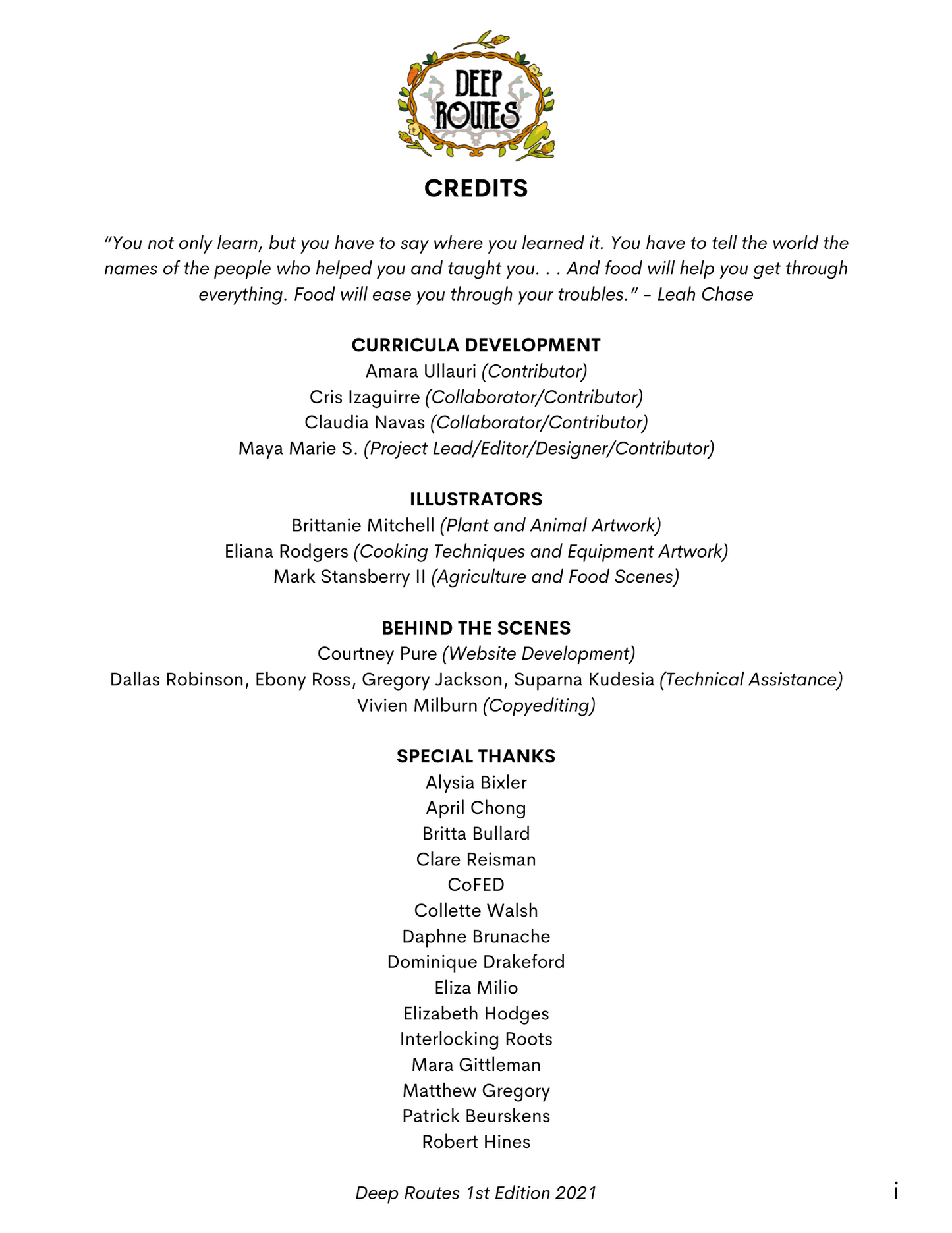 List of credits for contributors, collaborators, illustrators, and donors of the project.