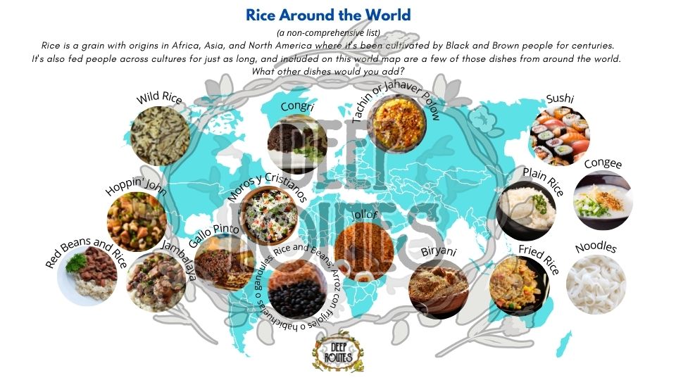 Low resolution preview of a world map dotted with colorful dishes from around the globe.